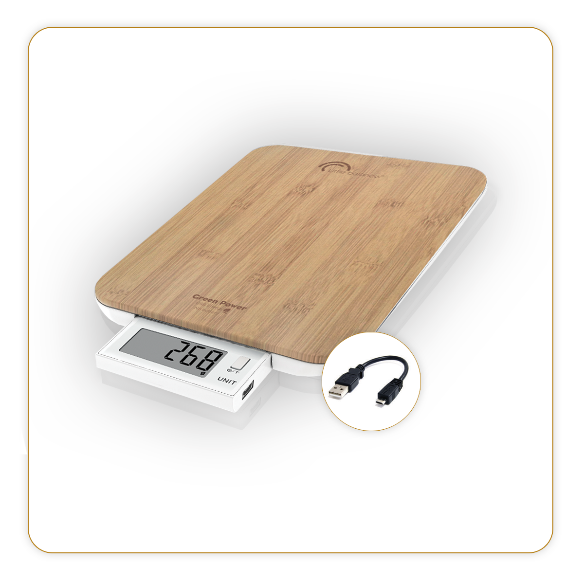 Balance de cuisine Slide 10 USB Bambou, Sans pile USB-R, 10 kg – Ref 8579