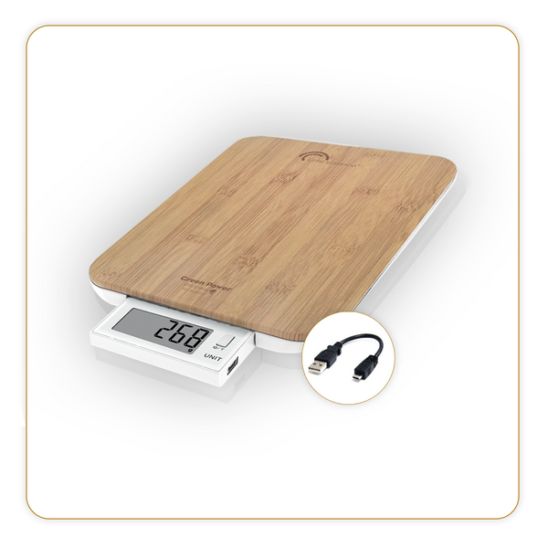 Slide 10 USB Bamboo kitchen scale, battery-free - Ref 8579